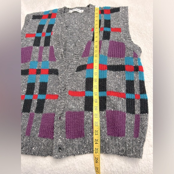 Esprit Sport Vintage Knit Multi colored button up, wool-blend Vest, M - Picture 7 of 8